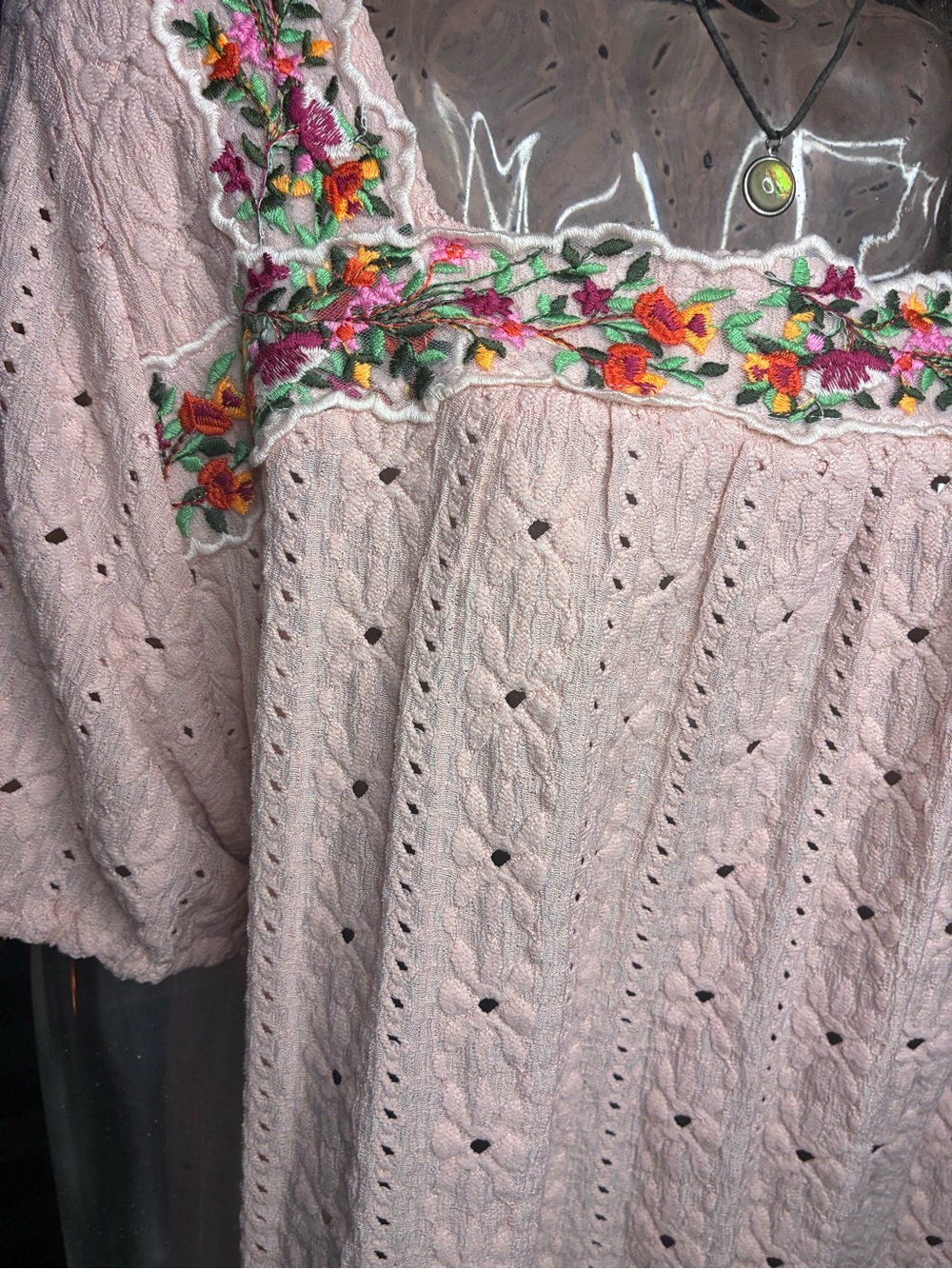BloomChic Blush Eyelet Square-Neck Embroidered Peasant Top - Picture 3 of 9